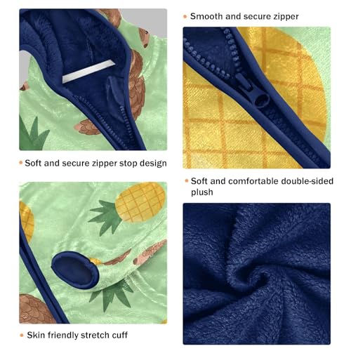 Pangolins and Pineapples on Green Toddler Fleece Jacket Girl Boys Hooded Fleece Jacket Coat Warm Outwear Zip-up 3-10T3