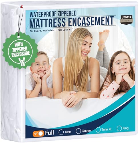 Utopia Bedding Zippered Mattress Encasement Full, 100% Waterproof Bed Bug and Dust Mite Proof Mattress Protector, Absorbent Six-Sided Mattress Cover