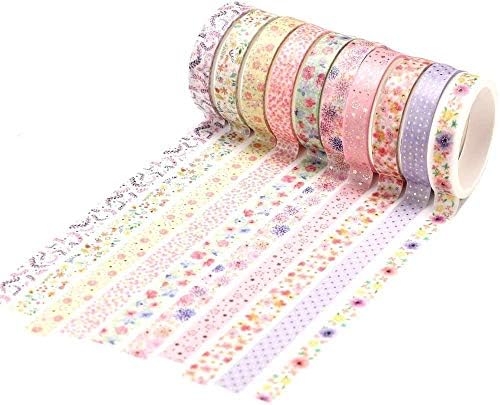 YUBX Skinny Gold Washi Tape Set Foil Decorative Tape for DIY Crafts, Bullet Journals, Planners, Scrapbooking, Wrapping (Black Theme)