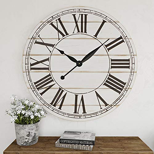 Aspire Home Accents 7005 Renata Oversize Shiplap Wall Clock44; White #TOP1