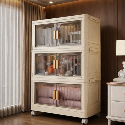 Image of BAMEOS ๐ ๐๐๐๐ Foldable Plastic Rack for Storage /Kitchen Cupboard /Versatile and Sturdy Wardrobe for Clothes /Multipurpose Storage Organizer /Closet for Bedroom /Living Room /Laundry Room - White