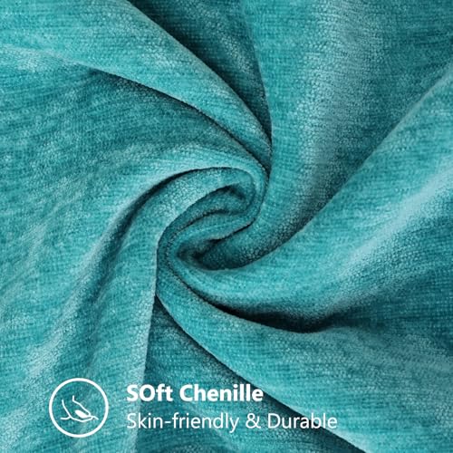 Image of decorUhome Fall Chenille Soft Cozy Throw Pillow Covers 26x26 Set of 2, Modern Farmhouse Boho Velvet Decorative Euro Sham Pillow Cases with Stitched Edge for Couch Sofa Bed Home Decor, Turquoise