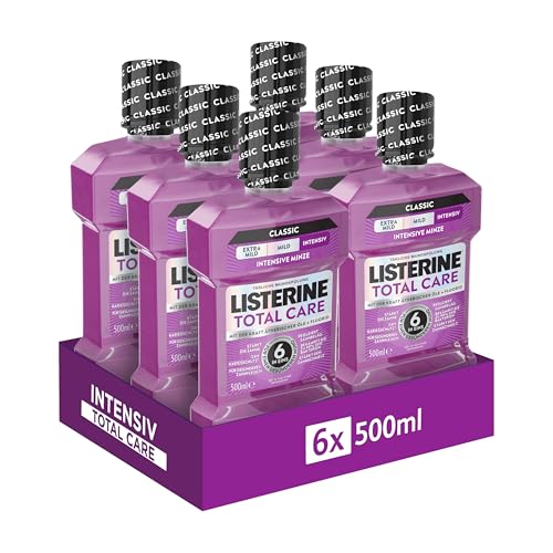 LISTERINE Total Care Zahn-Schutz 6 x 500 ml, schützende Mundspülung gegen Karies mit 6 in 1 Wirkung, antibakterielles Mundwasser schützt vor Zahnfleischproblemen, bis zu 24h frischer Atem