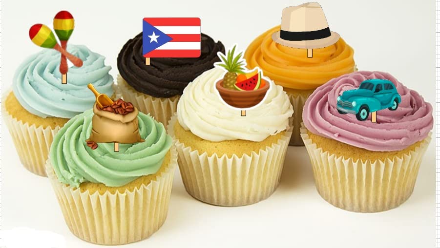 Miniatura 2 de 12 Puerto Rico Party Cupcake Toppers Food Picks Party Decorations