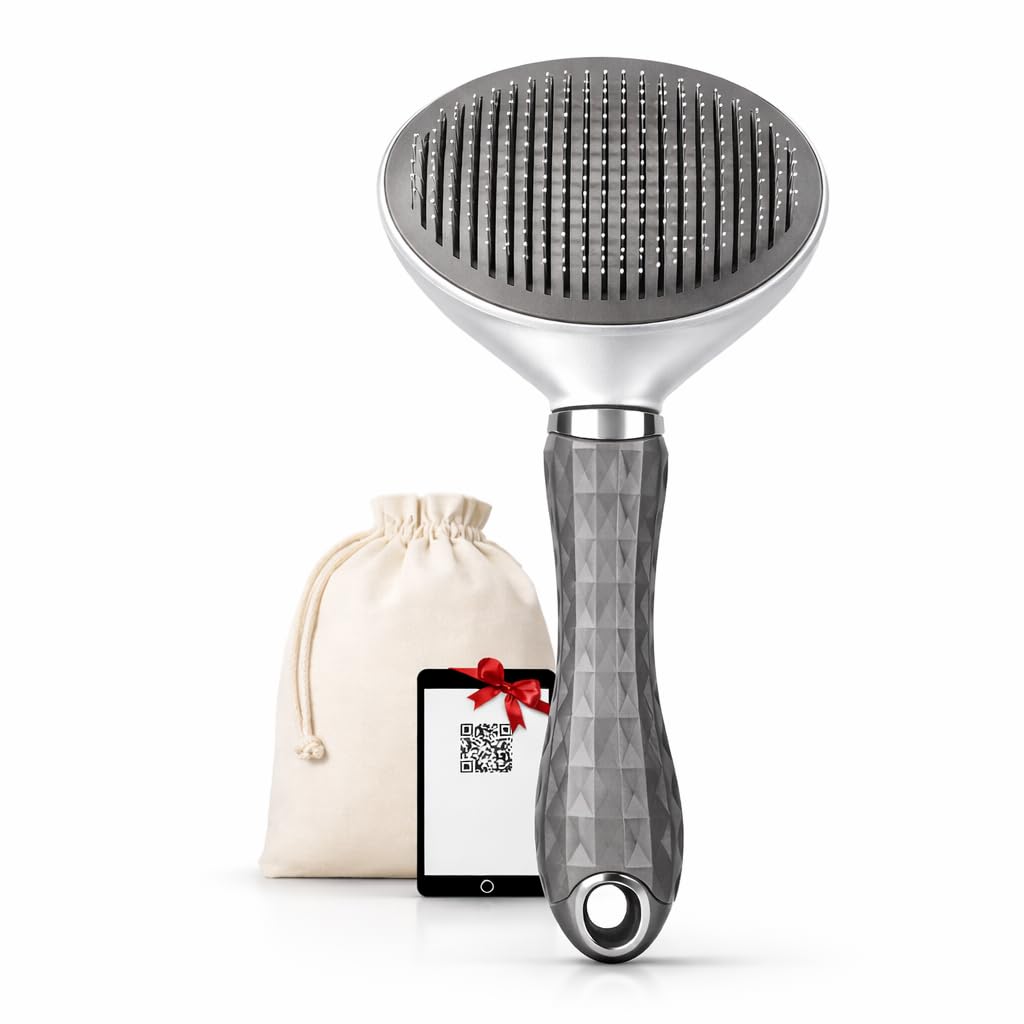Cepillo Quitapelos para Perros y Gatos | Cepillo Autolimpiante con Botón | Púas de Metal para Pelo Corto y Largo | Peine Desenredante y Removedor de Pelo Muerto | Grooming en Casa