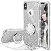 Produktbild OCYCLONE iPhone X Hülle, Glitzer Handy Hülle iPhone XS mit Ring 360 Grad Ständer, Bling Diamant Dünne Sparkly Schützhülle für Mädchen Frauen iPhone X/iPhone XS Hülle - Silber