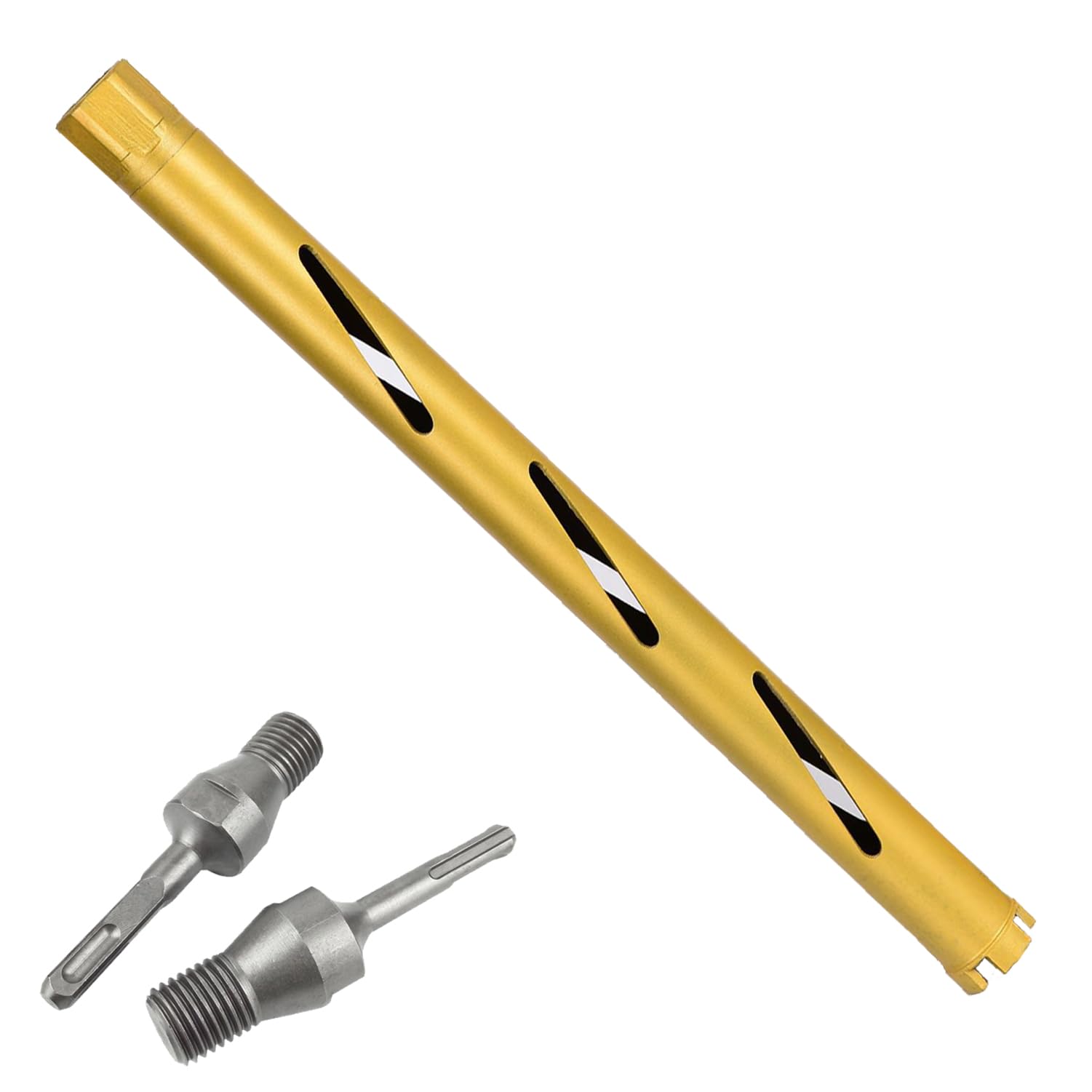 Brocas de núcleo seco de 1 pulgada para hormigón curado con barra de refuerzo, mampostería, etc. Profundidad de perforación de 330 mm, altura de segmento de diamante de 10 mm, 2 adaptadores