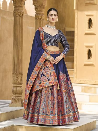 Image of PURVAJA Women's Jacquard Semi-Stitched Lehenga choli