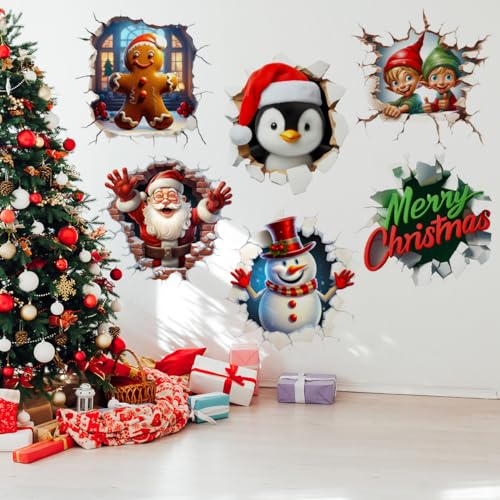 3D Christmas Decals Christmas Santa Claus Gingerbread Man Snowman Wall
