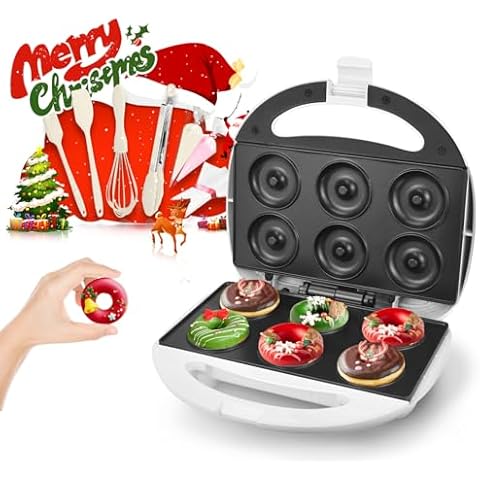 DSP Mini Donut Maker - Non-Stick, Cool Touch Electric Doughnut Machine for Mini Donuts - Perfect for Breakfast, Snacks & Desserts (White, 6 Donuts) Cover
