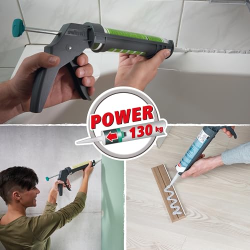 wolfcraft Kartuschenpresse MG 100 - Auspresspistole für Silikon & Acryl - 310 ml Kartuschenwechsel, Leichtgewicht, Glasfaserverstärkt, Perfekt für Heimwerkerarbeiten - 130 kg Auspressdruck - 4351000