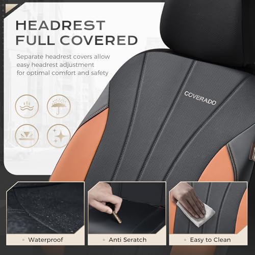 Image of Coverado Car Seat Covers Full Set, 5 Seats Waterproof Nappa Leather Automotive Seat Protectors, Front & Rear Luxury Mesh Seat Covers, All-Weather Universal Fit Most Cars for SUVs, Trucks, Brown&Black