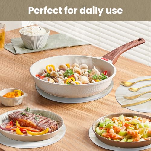 Image of 8 Inch Trivets for Hot Dishes, Pots and Pans, Marble Style Ceramic Trivet with Holder, Absorbent Heat Resistant Hot Pads with Cork Bottom Anti-Slip, for Countertops, Table, Home Essentials, Set of 3