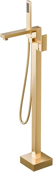 Free Standing Tub Faucet Brushed Gold,Freestanding Bathtub Faucet For Luxury Bathroom,High Flow Tub Filler,Swivel Spout Brass Construction with Handheld Shower