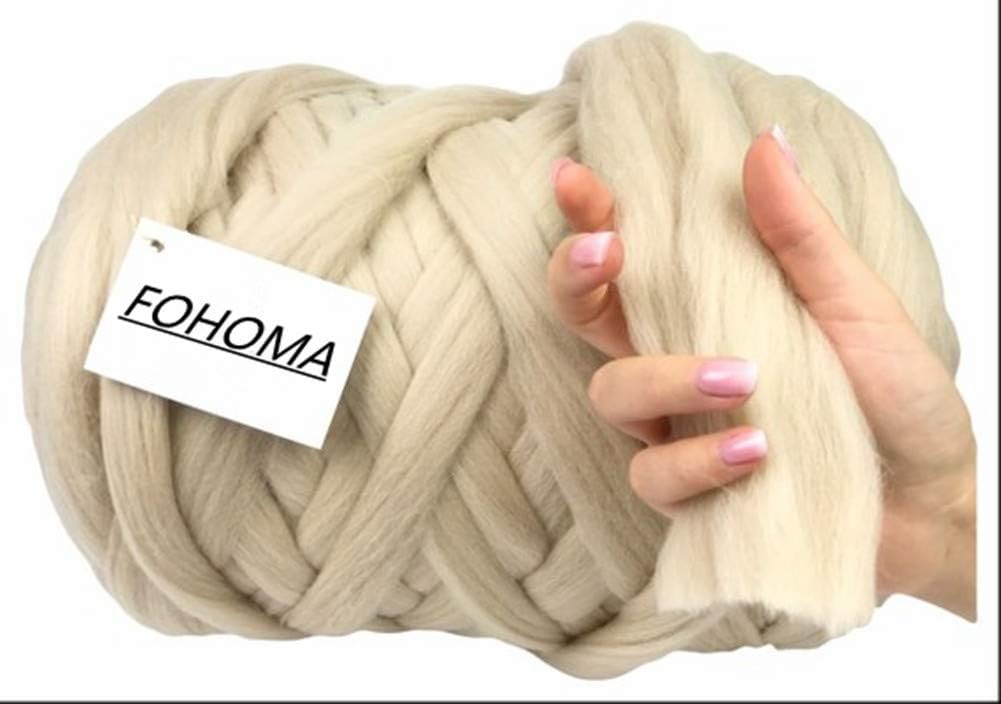 Giant Wool Yarn Chunky Arm Knitting Super Soft Wool Yarn Bulky Wool Roving (2 kg/4.4 lbs, Apricot)