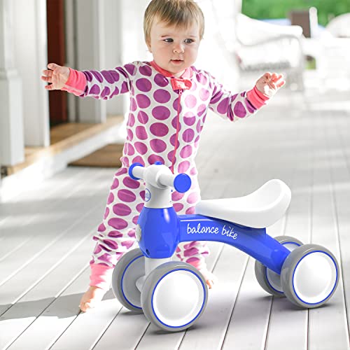 6Ku Baby Balance Bike For 1 Year Old Baby Boys Girls Gift,10-24 Months Baby Toddler Balance Bike With Adjustable Seat Silent & Soft 4 Wheels,First Birthday Gifts,Blue #TOP3