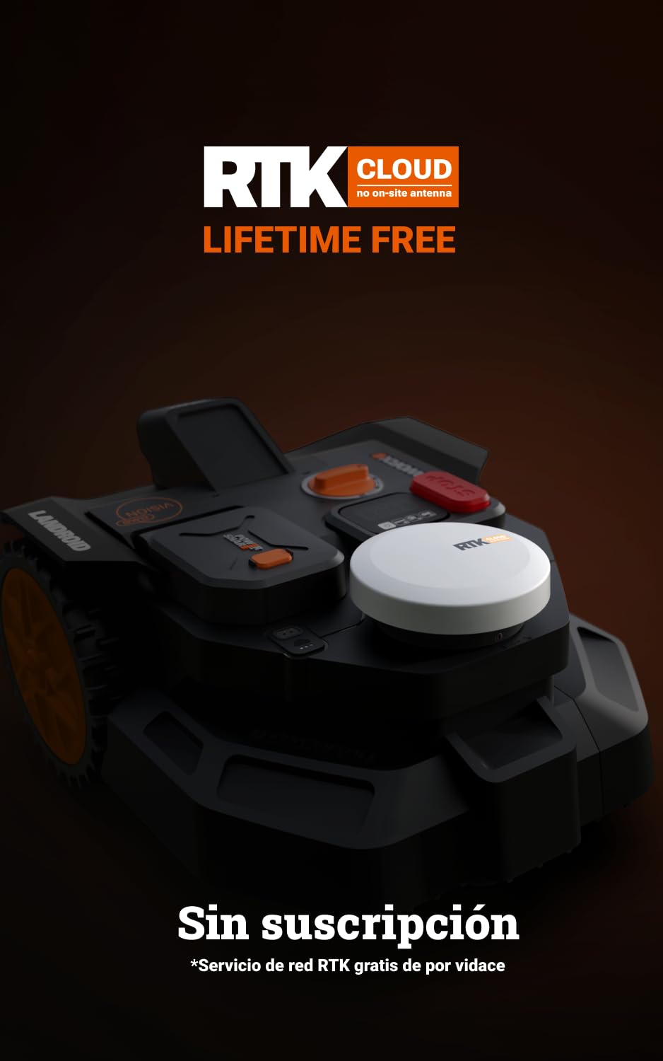 Worx Landroid Vision Cloud WR306E 2WD Robot Cortacésped, Sin Cable Perimetral, hasta 500 m², Evitación de Obstáculos con IA, Navegación VSLAM + RTK Cloud, Mapeo Automático, Control por App