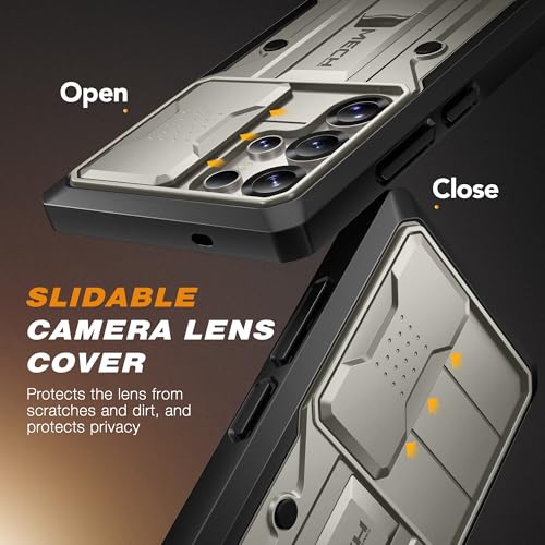 TONGATE for Samsung Galaxy S25 Ultra Case, [Built-in Slide Camera Cover & Screen Protector] [2 Front Frames] Full-Body Heavy Duty Shockproof S25 Ultra Phone Case with Stand & Belt Clip Holster, TiGray - Thumbnail 3