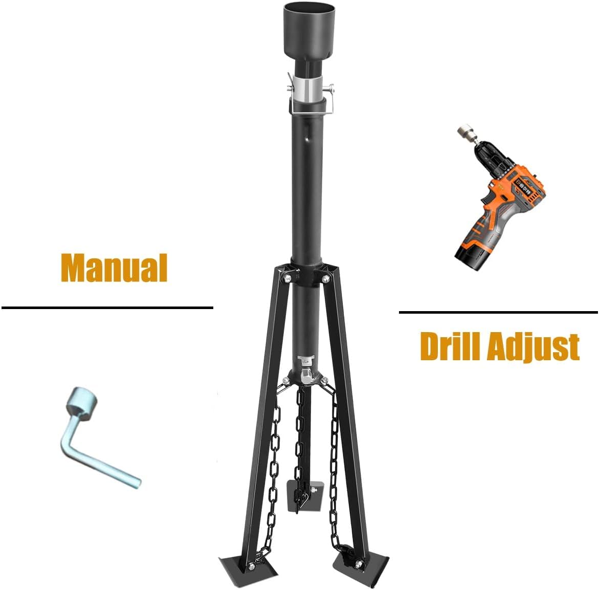 Schumaho King Pin Tripod Stabilizer Jack for 5th Wheel Trailer Rv, (Allow Drill Adjust), 5000lb Load Capacity & Adjustable Height from 35 to 56（Patented