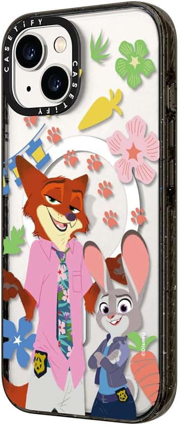CASETiFY Impact iPhone 14 Case [Zootopia 2 Colab / 8.2ft 4X Military Grade Drop Protection/Magsafe] - Nick and Judy Character - Clear Black