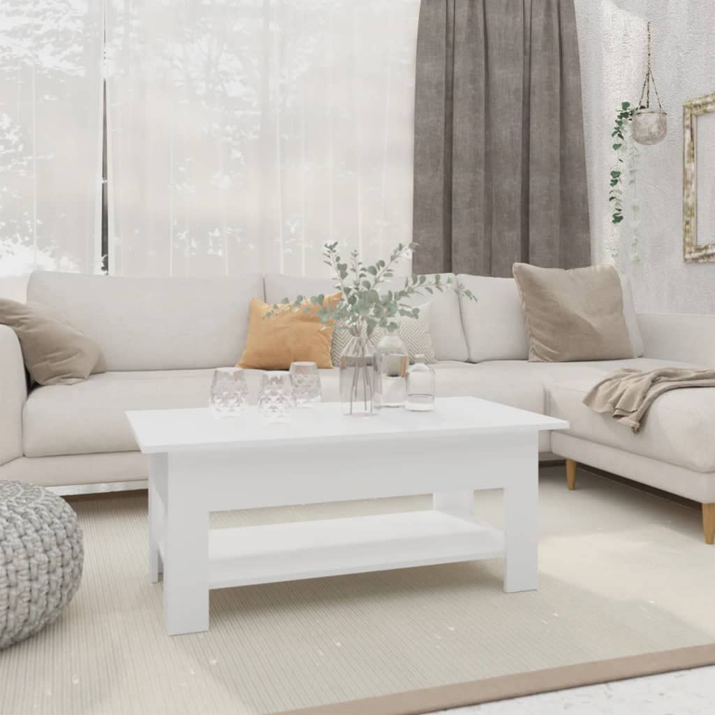 SXZenSpace Coffee Table White 102x55x42 cm Modern Engineered Wood Living Room Side with Lower Shelf Storage for Sofa or Lounge