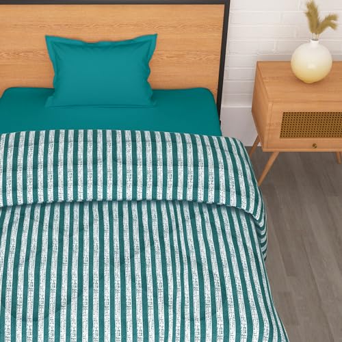 Image of Single Bed Comforter 180 GSM Reversible Microfiber | Comforter Single | AC Comforter Single Bed | Lightweight All Season Comforter | Blanket Single Size - Green & White