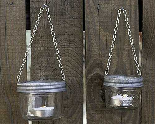 Galvanized Bands with Chain For Hanging Mason Jars, Rustic Farmhouse Decor by Mason Jar Lifestyle (Regular Mouth, 6 Pack)
