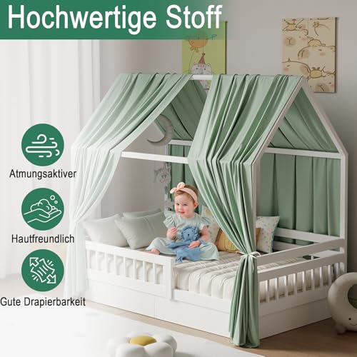 Zdada Hausbett Himmel, Betthimmel Hausbett Musselin mit 2 Stück Betthimmel, Stoffhimmel für Hausbetten Mädchen Jungen Baldachin Kinderbett Kinderzimmer Deko -67 x 270 cm Grün