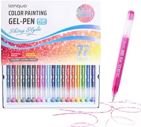 languo Glitter Gel Pens for Adult Coloring, 72 Colors Special Shining Multi Glitter Gel Pens Colored Set for Drawing, Doodling, Journaling & Creative Art Supplies