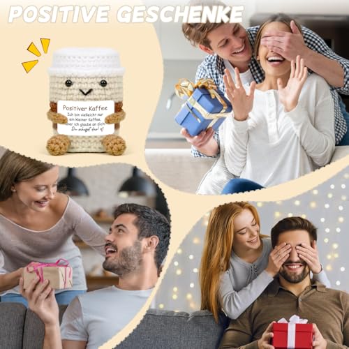 HUKUMA Pocket Hug Kaffee, Positive Geschenke Kaffee Kuscheltier, Gehäkeltes Emotional Support Geschenk, Gehäkelte Glücksbringer, Geschenk für Geburtstag Weihnachten Neujahr