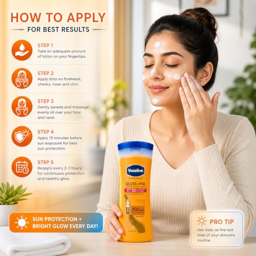 Image of Vaseline Gluta-Hya SPF 50 Serum Burst Sunscreen Body Lotion 400ml with UVA UVB Protection | Brightening Lightweight Non Greasy Formula