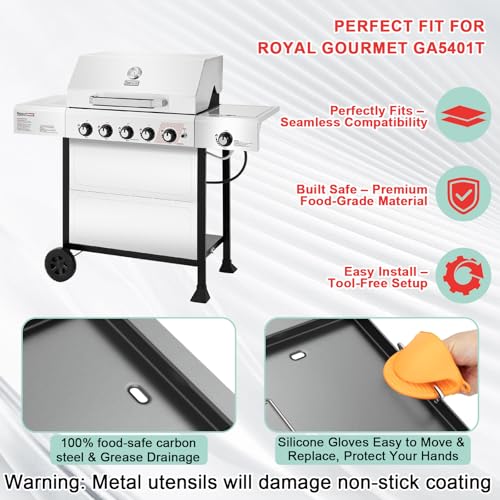 Image of Flat Top Griddle Insert for Royal Gourmet GA5401T, Heavy-Duty Carbon Steel Griddle Plate, Compatible with Royal Gourmet GA5401T 5-Burner Grill, Replacement BBQ Griddle for Outdoor Patio Cooking