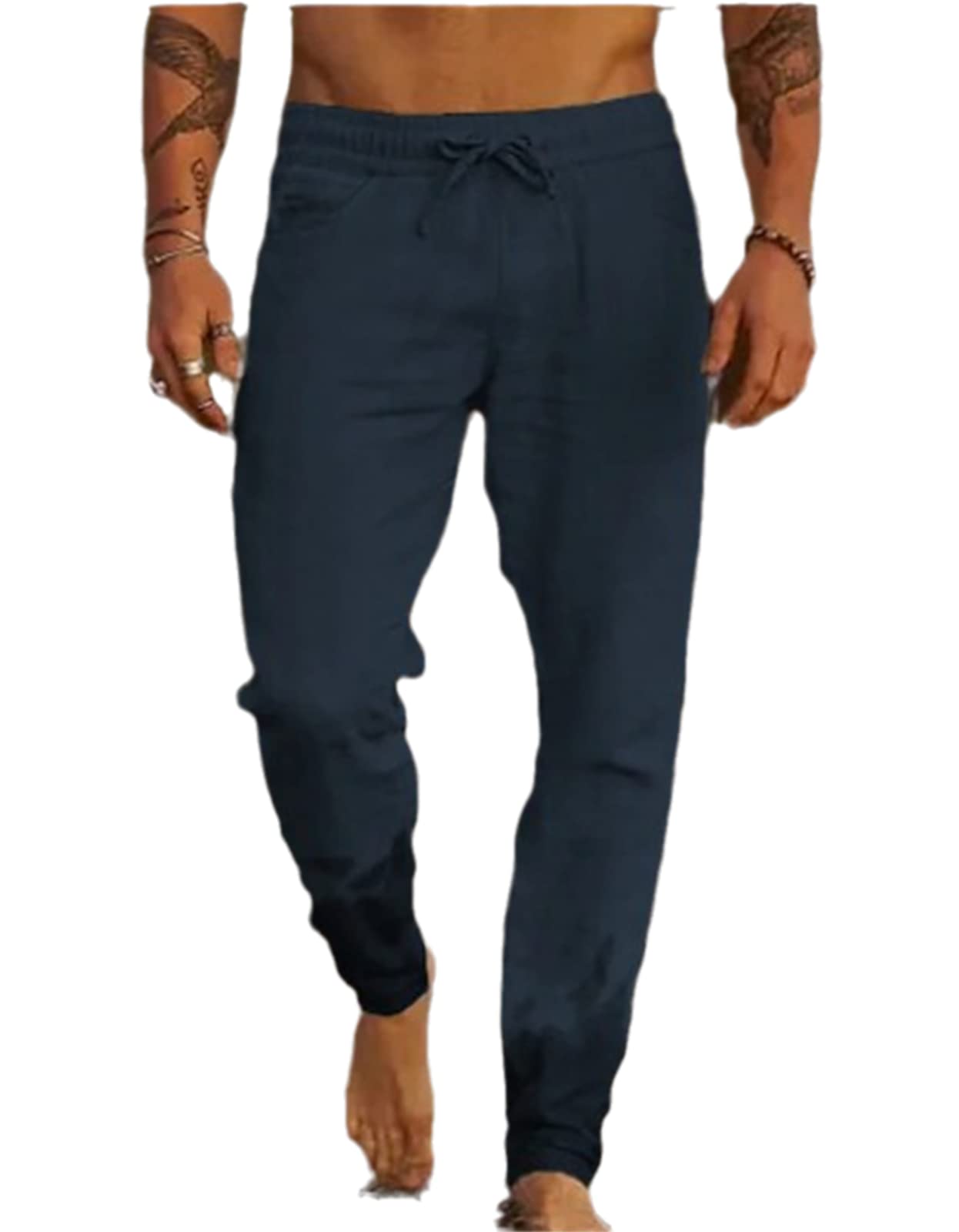 MTINDOMen's Linen Cotton Casual Pants Fashion Breathable Solid Color Simple Loose Large Size Linen Man Trousers