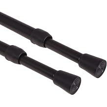 2 Pcs 27-51 Inch No Drilling Shower Curtain Rod Spring Tension Rod 1/2 Diameter Rubber Cap on Both Ends Black