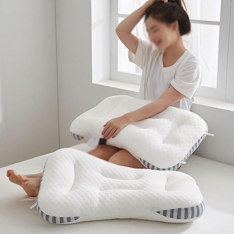 Two Adult Sleep Pillows with Neck Protection for Home Hotel Use Made of Knitted Cotton