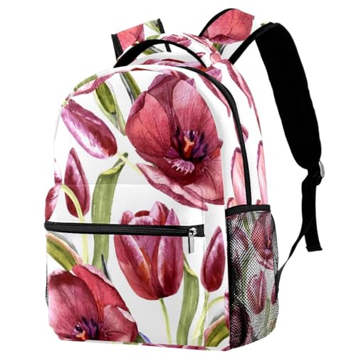 Sac à dos d'école aquarelle multicolore et fleurs sauvages au format 29.4x20x40cm