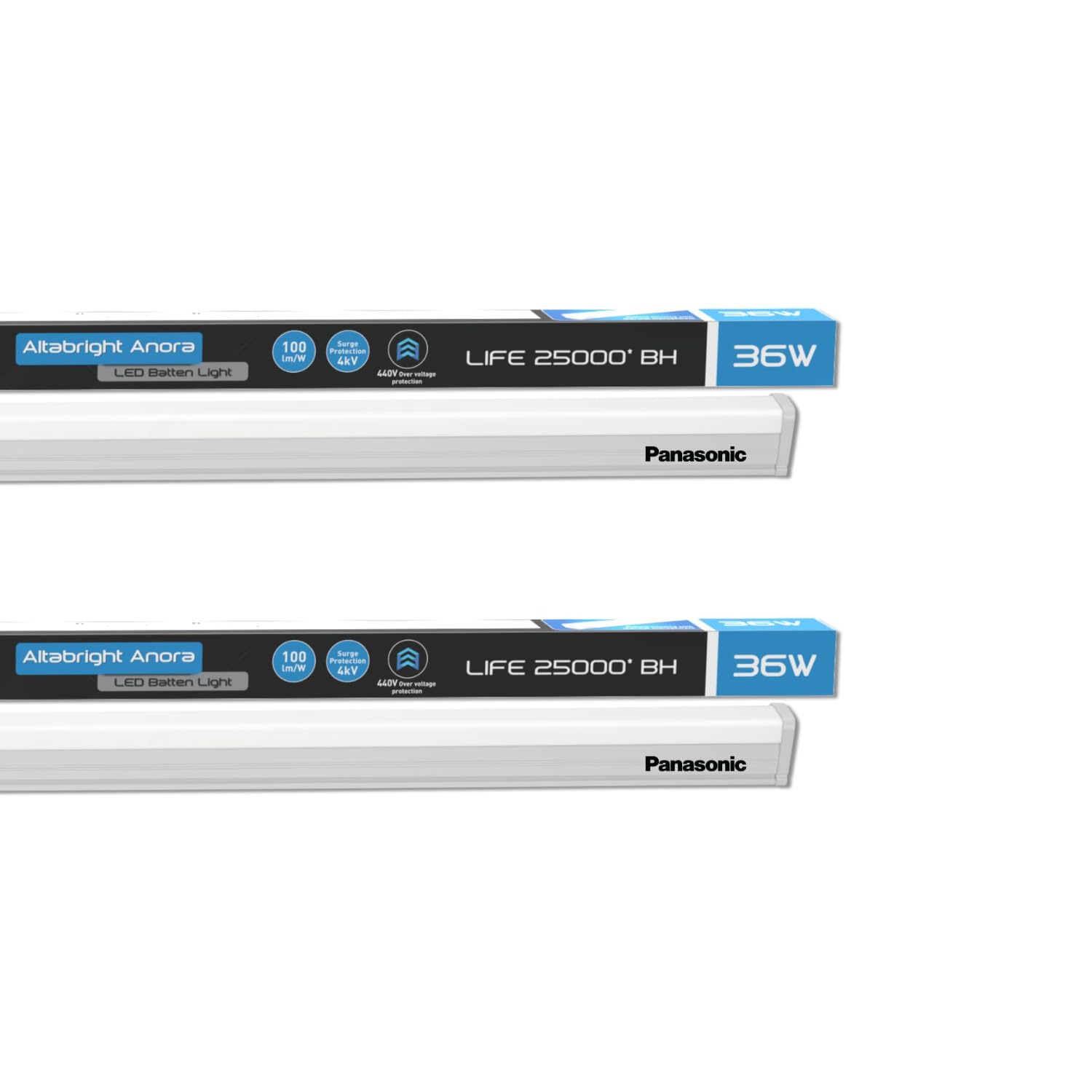 Panasonic 36-watt LED Batten/Tubelight | IP20 36W Aluminium Batten | Bright & Energy Efficient Tubelight (Cool White, Pack - 2)