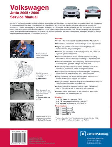 Back cover of Volkswagen Jetta Service Manual 2005-2006 detailing features