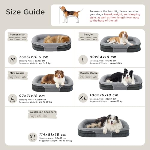 BEDSURE orthopädisches Hundebett mittelgroße Hunde, 89x64x18cm, grau – Ansicht 6