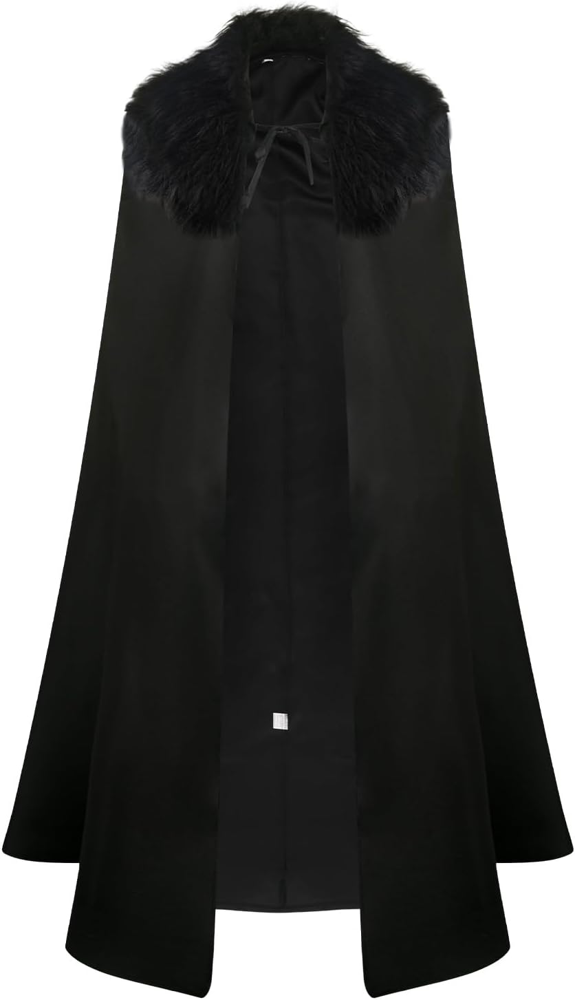Men's Fur Collar Cape, Black, Medium-XX-Large, Game of Thrones & Viking, Night's Watch/Viking, Halloween, Adult Men, Cape