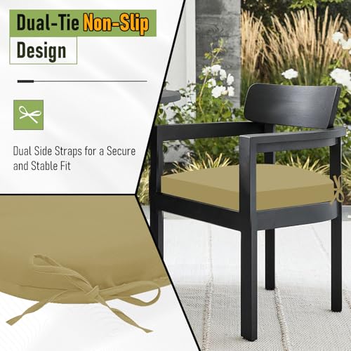 Image of Basic Beyond Outdoor Chair Cushions Set of 4, Outdoor Cushions for Patio Furniture, Water Resistant Patio Chair Cushions with 2 Ties, 17x16x2, Khaki