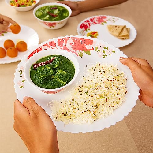 Image of Larah by Borosil 27pc Opalware Dinner Set | for Family of 6 | Microwave & Dishwasher Safe | Bone-Ash Free | Crockery Set for Dining & Gifting | Plates & Bowls (Rose RED)