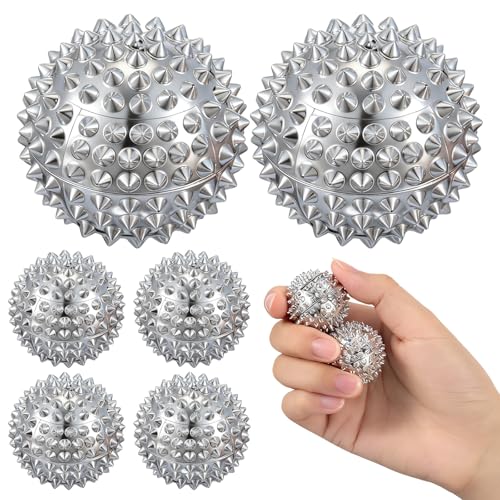 JolliLudo 6 Pcs Magnetic Massage Ball for Adults Spiky Massage Ball for Hand Exercise, Pain Pressure and Stress Relief Christmas Gifts for Stocking Stuffers(Silver)