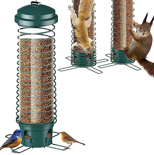 Bird Feeders for Outside, Squirrel Proof Bird Feeders for Outdoors Hanging, Metal Wild Bird Seed Feeders for Bluebird, Cardinal, Finch, Sparrow, Blue Jay, 4 Ports, Chew-Proof, Weather-Resistant