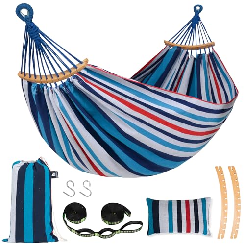 Image of SUNCREAT Hammocks Outdoor Camping Heavy Duty Travel Hammock, Blue & Red