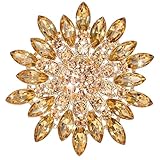 Heclia Rhinestone Crystal Sunflower Brooch Pin for Women Extra Large Gold Brooches Pins for Clothes, Dress, Hat Decoration, Shawl Pin with Diamond, Large Vintage Brooches, 2.87 X 2.75 In
