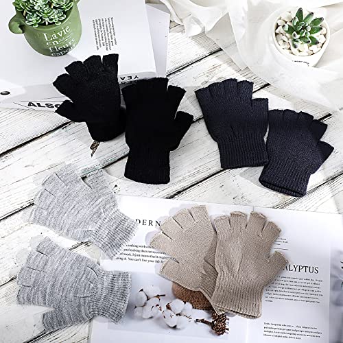Image of SATINIOR 4 Pairs Winter Half Finger Gloves Knitted Fingerless Mittens Warm Stretchy Gloves for Men and Women