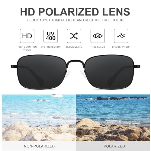Retro Rectangle Sunglasses for Men Women Trendy Polarized Sun Glasses Metal Frame with UV400 Protection4