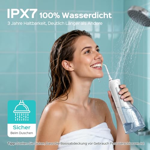 COSLUS Munddusche Kabellos Trragba Elektrische: 300ML WassertankTestsieger 2026 IPX7 Wasserdicht für Oral Health Enthusiasten Tägliche Tiefenreinigung Reinigung auf Reisen 5 Multifunktionale Jet-Tipps