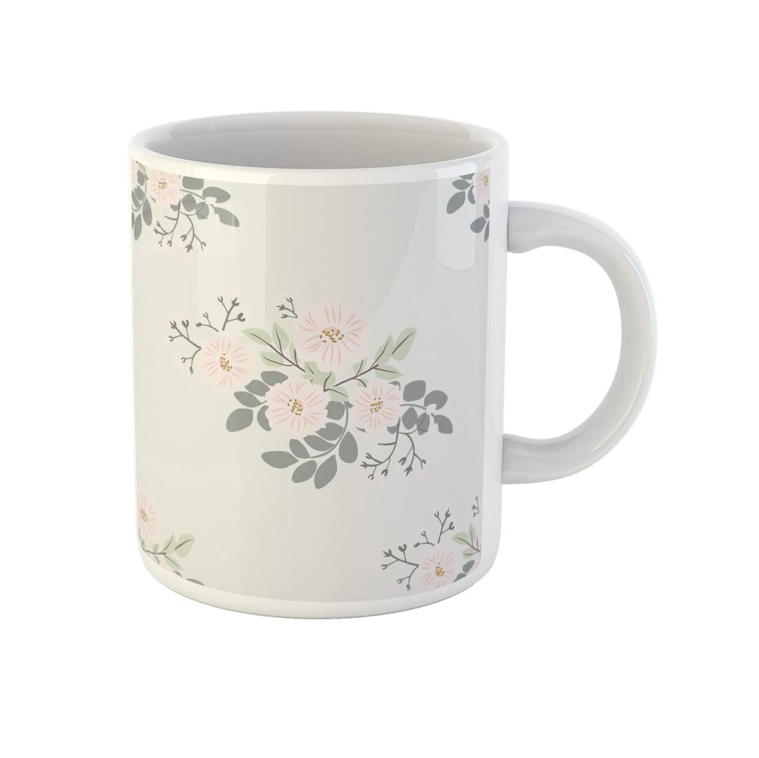 Coffee Mug Folk Pattern in Small Wildflowers Country Millefleurs Shabby Chic 11 Oz Ceramic Tea Cup Mugs Best Gift Or Souvenir For Family Friends Coworkers